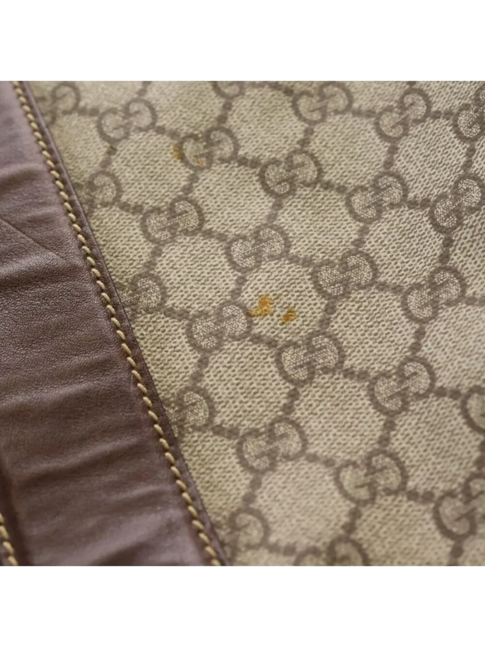 Gucci GG Supreme Logo Patch Leather Hand Tote Bag Brown Beige